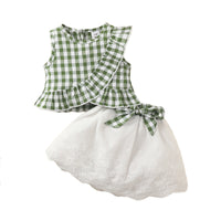 Load image into Gallery viewer, 2 Pieces Set Baby Kid Girls Checked Tank Tops And Bow Skirts Wholesale 220402253
