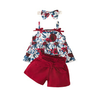 Load image into Gallery viewer, 3 Pieces Set Baby Girls Flower Animals Print Tank Tops Solid Color Shorts And Bow Headwear Wholesale 220402257
