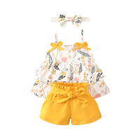 Load image into Gallery viewer, 3 Pieces Set Baby Girls Flower Animals Print Tank Tops Solid Color Shorts And Bow Headwear Wholesale 220402257
