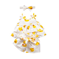 Load image into Gallery viewer, 3 Pieces Set Baby Girls Flower Animals Print Tank Tops Solid Color Shorts And Bow Headwear Wholesale 220402257
