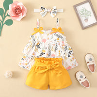 Load image into Gallery viewer, 3 Pieces Set Baby Girls Flower Animals Print Tank Tops Solid Color Shorts And Bow Headwear Wholesale 220402257
