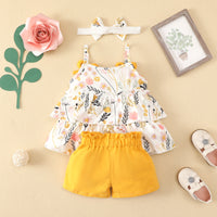 Load image into Gallery viewer, 3 Pieces Set Baby Girls Flower Animals Print Tank Tops Solid Color Shorts And Bow Headwear Wholesale 220402257
