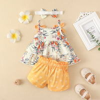 Load image into Gallery viewer, 3 Pieces Set Baby Girls Flower Animals Print Tank Tops Solid Color Shorts And Bow Headwear Wholesale 220402257
