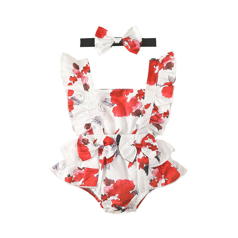 Baby Girls Flower Bow Print Rompers Wholesale 220402260