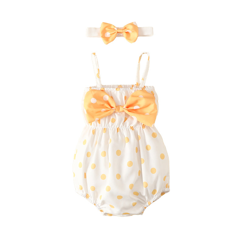 Baby Girls Polka dots Bow Rompers Wholesale 220402266