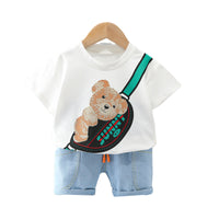 Load image into Gallery viewer, 2 Pieces Set Baby Kid Boys Cartoon Print T-Shirts And Solid Color Shorts Wholesale 220402278
