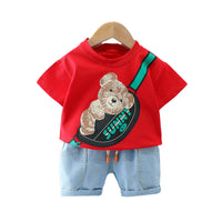 Load image into Gallery viewer, 2 Pieces Set Baby Kid Boys Cartoon Print T-Shirts And Solid Color Shorts Wholesale 220402278
