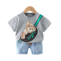 Load image into Gallery viewer, 2 Pieces Set Baby Kid Boys Cartoon Print T-Shirts And Solid Color Shorts Wholesale 220402278
