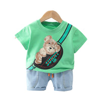 Load image into Gallery viewer, 2 Pieces Set Baby Kid Boys Cartoon Print T-Shirts And Solid Color Shorts Wholesale 220402278
