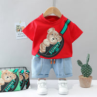 Load image into Gallery viewer, 2 Pieces Set Baby Kid Boys Cartoon Print T-Shirts And Solid Color Shorts Wholesale 220402278
