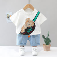 Load image into Gallery viewer, 2 Pieces Set Baby Kid Boys Cartoon Print T-Shirts And Solid Color Shorts Wholesale 220402278
