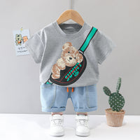 Load image into Gallery viewer, 2 Pieces Set Baby Kid Boys Cartoon Print T-Shirts And Solid Color Shorts Wholesale 220402278
