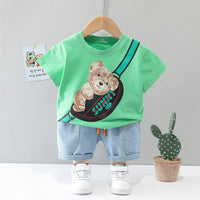 Load image into Gallery viewer, 2 Pieces Set Baby Kid Boys Cartoon Print T-Shirts And Solid Color Shorts Wholesale 220402278
