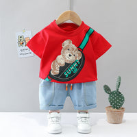 Load image into Gallery viewer, 2 Pieces Set Baby Kid Boys Cartoon Print T-Shirts And Solid Color Shorts Wholesale 220402278
