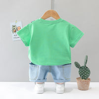 Load image into Gallery viewer, 2 Pieces Set Baby Kid Boys Cartoon Print T-Shirts And Solid Color Shorts Wholesale 220402278
