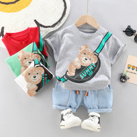 Load image into Gallery viewer, 2 Pieces Set Baby Kid Boys Cartoon Print T-Shirts And Solid Color Shorts Wholesale 220402278
