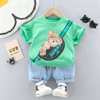 Load image into Gallery viewer, 2 Pieces Set Baby Kid Boys Cartoon Print T-Shirts And Solid Color Shorts Wholesale 220402278

