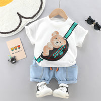 Load image into Gallery viewer, 2 Pieces Set Baby Kid Boys Cartoon Print T-Shirts And Solid Color Shorts Wholesale 220402278
