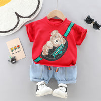 Load image into Gallery viewer, 2 Pieces Set Baby Kid Boys Cartoon Print T-Shirts And Solid Color Shorts Wholesale 220402278
