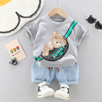 Load image into Gallery viewer, 2 Pieces Set Baby Kid Boys Cartoon Print T-Shirts And Solid Color Shorts Wholesale 220402278
