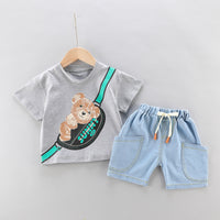 Load image into Gallery viewer, 2 Pieces Set Baby Kid Boys Cartoon Print T-Shirts And Solid Color Shorts Wholesale 220402278
