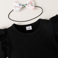 Load image into Gallery viewer, 3 Pieces Set Baby Girls Solid Color Muslin&amp;Ribbed Print Rompers Flower Dresses And Bow Headwear Wholesale 220402280
