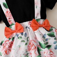 Load image into Gallery viewer, 3 Pieces Set Baby Girls Solid Color Muslin&amp;Ribbed Print Rompers Flower Dresses And Bow Headwear Wholesale 220402280
