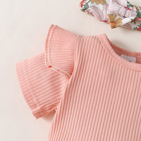 Load image into Gallery viewer, 3 Pieces Set Baby Girls Solid Color Muslin&amp;Ribbed Print Rompers Flower Dresses And Bow Headwear Wholesale 220402280
