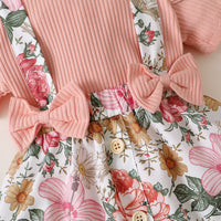 Load image into Gallery viewer, 3 Pieces Set Baby Girls Solid Color Muslin&amp;Ribbed Print Rompers Flower Dresses And Bow Headwear Wholesale 220402280
