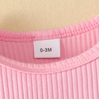 Load image into Gallery viewer, 3 Pieces Set Baby Girls Solid Color Muslin&amp;Ribbed Print Rompers Flower Dresses And Bow Headwear Wholesale 220402280
