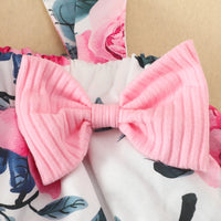 Load image into Gallery viewer, 3 Pieces Set Baby Girls Solid Color Muslin&amp;Ribbed Print Rompers Flower Dresses And Bow Headwear Wholesale 220402280
