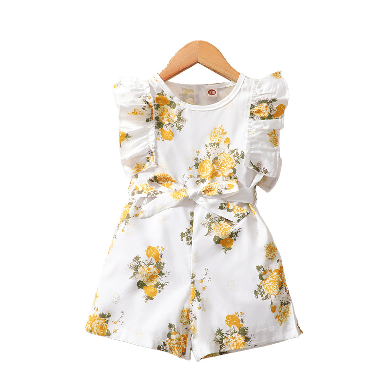 Baby Kid Girls Flower Bow Print Jumpsuits Wholesale 220402281