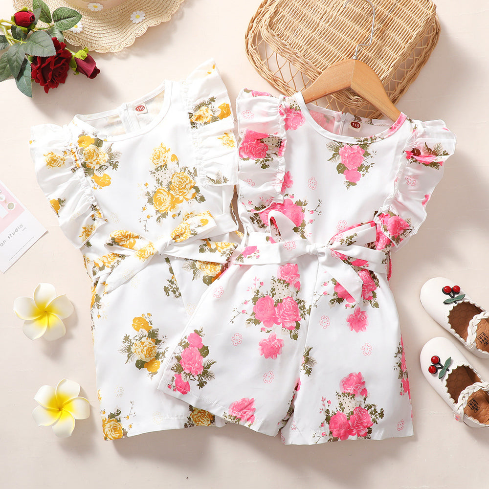 Baby Kid Girls Flower Bow Print Jumpsuits Wholesale 220402281