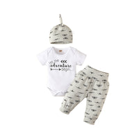 Load image into Gallery viewer, 3 Pieces Set Baby Unisex Letters Print Rompers Pants And Hats Wholesale 220402288
