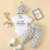 Load image into Gallery viewer, 3 Pieces Set Baby Unisex Letters Print Rompers Pants And Hats Wholesale 220402288
