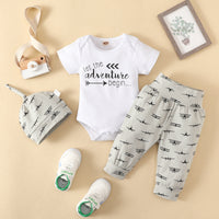 Load image into Gallery viewer, 3 Pieces Set Baby Unisex Letters Print Rompers Pants And Hats Wholesale 220402288
