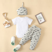 Load image into Gallery viewer, 3 Pieces Set Baby Unisex Letters Print Rompers Pants And Hats Wholesale 220402288
