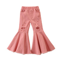 Load image into Gallery viewer, Baby Kid Girls Solid Color Leopard print Ripped Pants Jeans Wholesale 22040229
