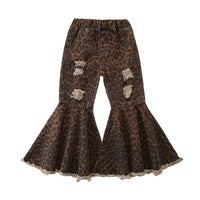 Load image into Gallery viewer, Baby Kid Girls Solid Color Leopard print Ripped Pants Jeans Wholesale 22040229
