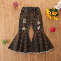 Load image into Gallery viewer, Baby Kid Girls Solid Color Leopard print Ripped Pants Jeans Wholesale 22040229
