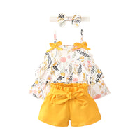 Load image into Gallery viewer, 2 Pieces Set Baby Girls Flower Bow Print Tops And Ribbon Shorts Wholesale 220402306
