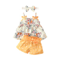 Load image into Gallery viewer, 2 Pieces Set Baby Girls Flower Bow Print Tops And Ribbon Shorts Wholesale 220402306

