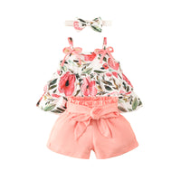 Load image into Gallery viewer, 2 Pieces Set Baby Girls Flower Bow Print Tops And Ribbon Shorts Wholesale 220402306
