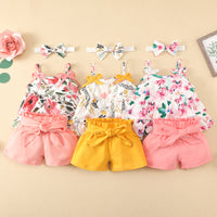 Load image into Gallery viewer, 2 Pieces Set Baby Girls Flower Bow Print Tops And Ribbon Shorts Wholesale 220402306
