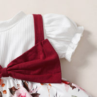 Load image into Gallery viewer, 3 Pieces Set Baby Kid Girls Color-blocking Flower Bow Muslin&amp;Ribbed Print Tops And Checked Ribbon Pants And Headwear Wholesale 220402313
