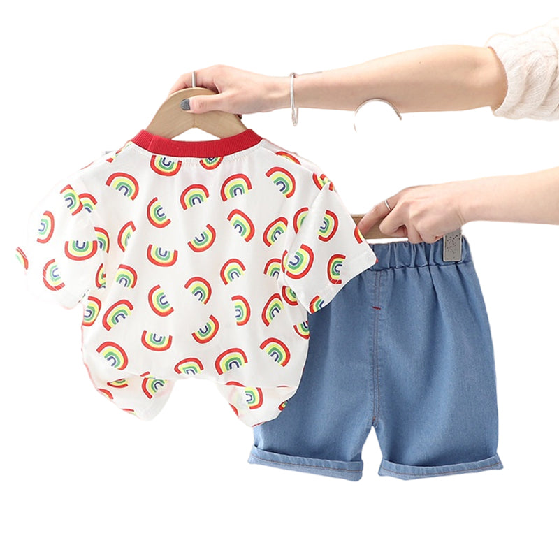 2 Pieces Set Baby Kid Unisex Rainbow Print T-Shirts And Embroidered Shorts Wholesale 220402333