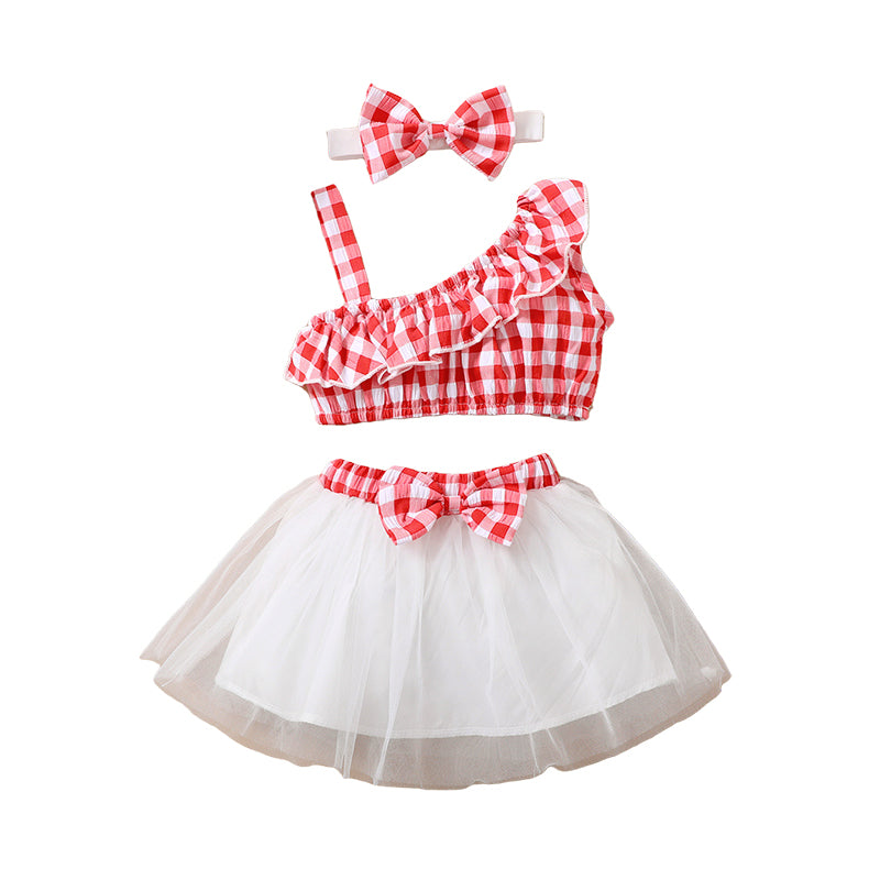 2 Pieces Set Baby Girls Checked Tops And Bow Skirts Wholesale 220402338