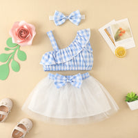 Load image into Gallery viewer, 2 Pieces Set Baby Girls Checked Tops And Bow Skirts Wholesale 220402338

