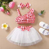 Load image into Gallery viewer, 2 Pieces Set Baby Girls Checked Tops And Bow Skirts Wholesale 220402338
