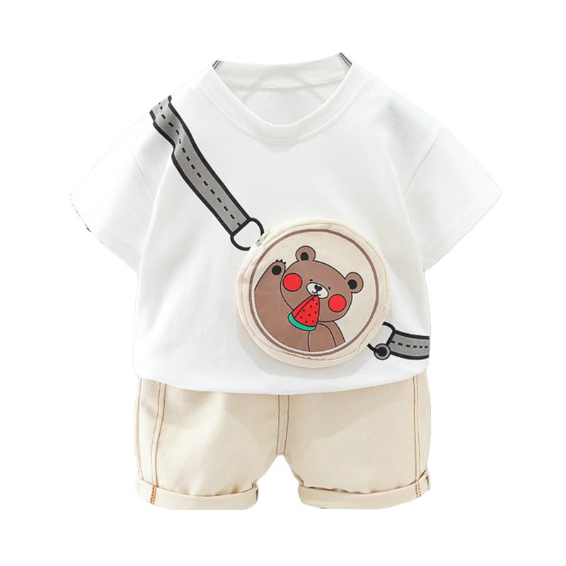 2 Pieces Set Baby Kid Boys Cartoon T-Shirts And Solid Color Shorts Wholesale 220402344